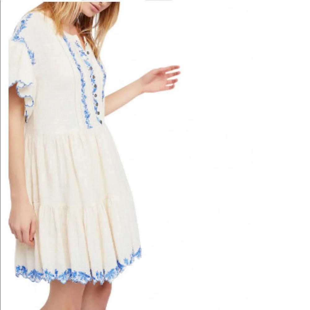 NWT FREE PEOPLE SANTIAGO EMBROIDERED MINI DRESS TUNIC Boho Cottagecore Romantic - Picture 2 of 7